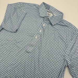 NWOT Collars & Co Men's Semi-Spread Collar Dress Polo, Size Med, Blue Tattersall